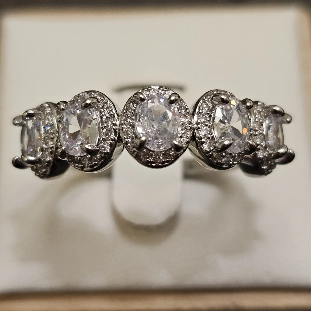 Baguette cz band silver ring